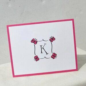 Roobee Monogram Note Cards Initial  Letter K Hot Pink Trim 9 Cards 7  Envelopes